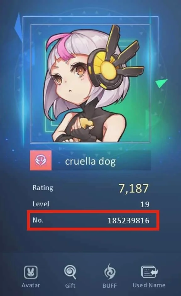 Profil Dragon Raja dengan nomor User ID pada baris No. diberi kotak merah.
