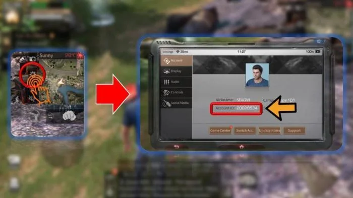 Menu Settings LifeAfter dengan Account ID ditandai pada tab Account.
