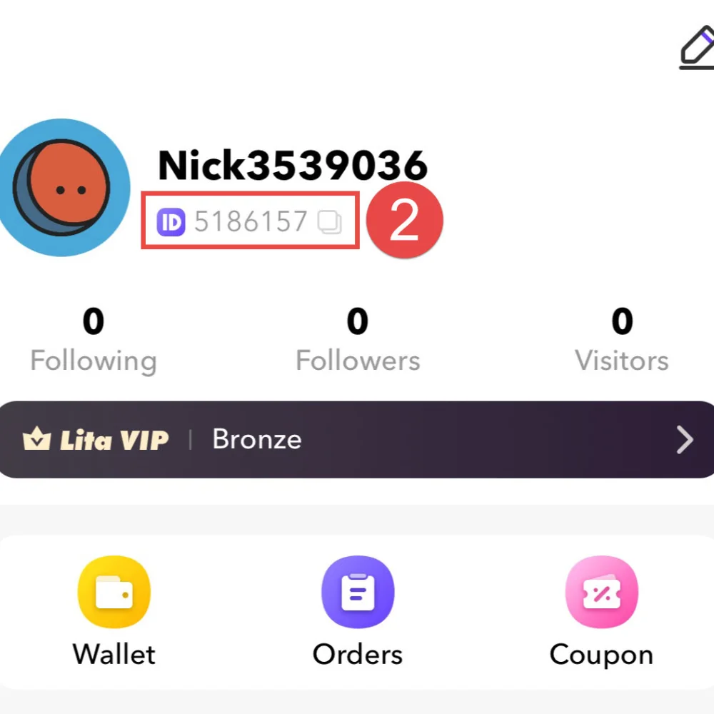 Profil Lita dengan Lita ID dan ikon salin ditandai di bawah nama pengguna.