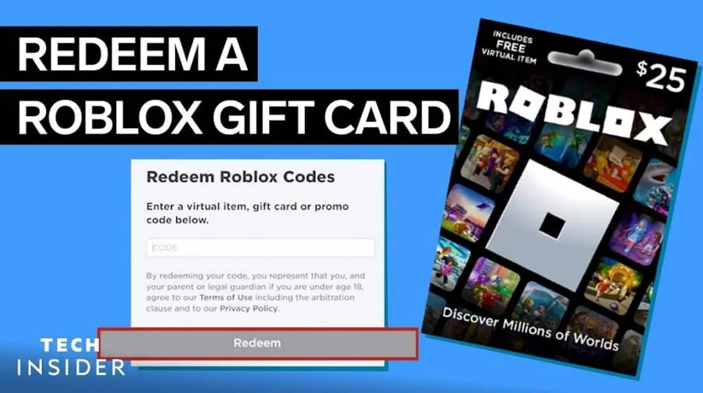 Contoh penukaran gift card Roblox: kolom kode dan tombol Redeem pada halaman Roblox, ditampilkan dalam panduan video.
